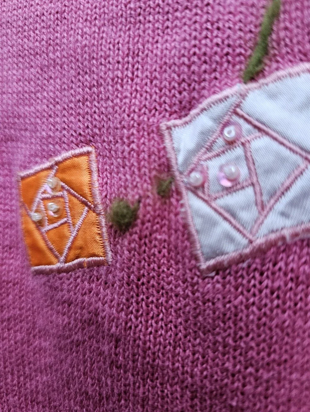 Whimsical Embellished Insect Pink Knit Sweater Short Sleeve Snail Mushroom 90s‎